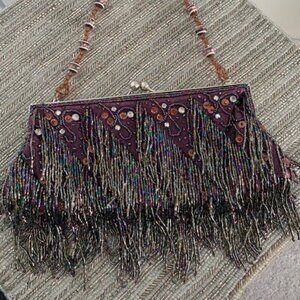 Purple Beaded & Sequined Detail Clutch